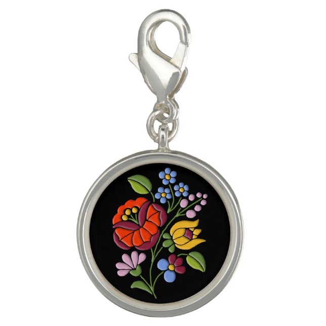 Kalocsa Embroidery - Hungarian Folk Art motif Charm (Front)