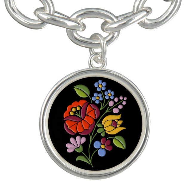 Kalocsa Embroidery - Hungarian Folk Art motif Charm Bracelet (Design)