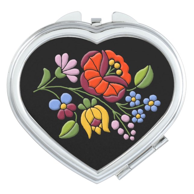 Kalocsa Embroidery - Hungarian Folk Art motif Compact Mirror (Front)