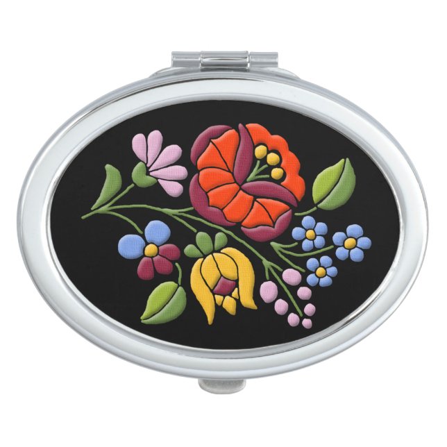 Kalocsa Embroidery - Hungarian Folk Art motif Makeup Mirror (Front)