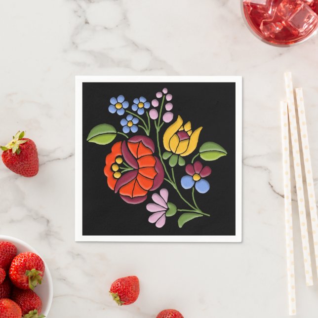 Kalocsa Embroidery - Hungarian Folk Art motif Paper Napkins (Insitu)