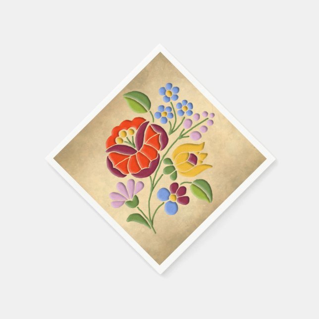 Kalocsa Embroidery - Hungarian Folk Art motif Paper Napkins (Corner)