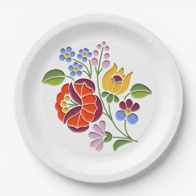 Kalocsa Embroidery - Hungarian Folk Art motif Paper Plates (Front)