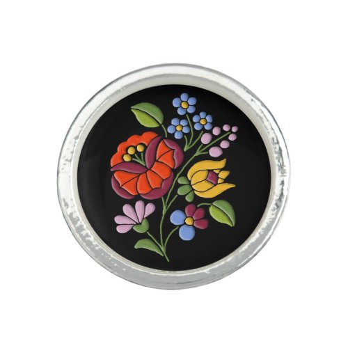 Kalocsa Embroidery _ Hungarian Folk Art motif Ring