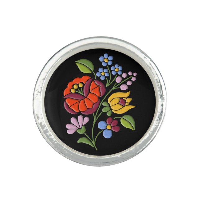 Kalocsa Embroidery - Hungarian Folk Art motif Ring (Front)