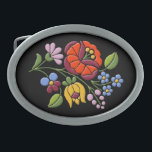 Kalocsa Embroidery-Hungarian Folk Art oval buckle Oval Belt Buckle<br><div class="desc">Authentic embroidery design from Hungary on oval belt buckle. The art of Kalocsai Embroidery was born in the second half of the 19th century. Originally the needlework was only white and the embroidery patterns were merely made up by holes. At the end of the 19th century, the art of Kalocsa...</div>