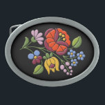 Kalocsa Embroidery-Hungarian Folk Art oval buckle Oval Belt Buckle<br><div class="desc">Authentic embroidery design from Hungary on oval belt buckle. The art of Kalocsai Embroidery was born in the second half of the 19th century. Originally the needlework was only white and the embroidery patterns were merely made up by holes. At the end of the 19th century, the art of Kalocsa...</div>