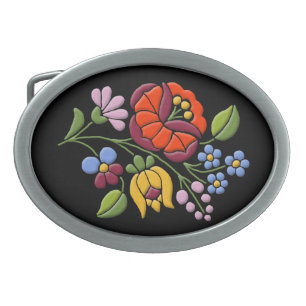 Kalocsa Embroidery-Hungarian Folk Art oval buckle Oval Belt Buckle