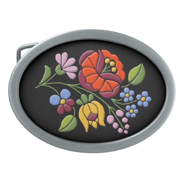 Kalocsa Embroidery-Hungarian Folk Art oval buckle Oval Belt Buckle (Front)