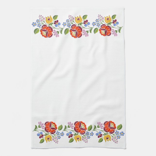 Kalocsa Embroidery Hungarian Folk Art pattern Kitchen Towel (Vertical)