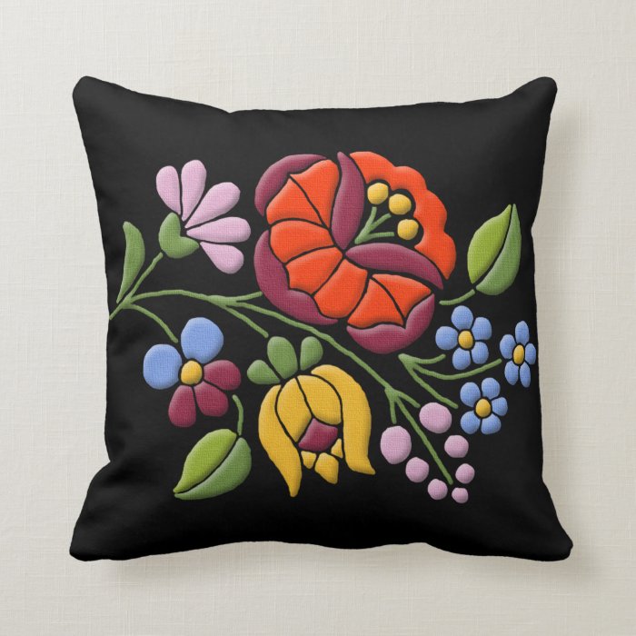 Kalocsa Embroidery   Hungarian Folk Art Throw Pillows