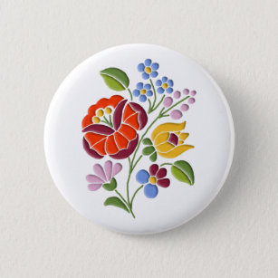 Kalocsa Embroidery - Hungarian Folk Art Pinback Button