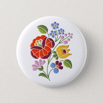 Kalocsa Embroidery - Hungarian Folk Art Pinback Button by VintageTreasury at Zazzle