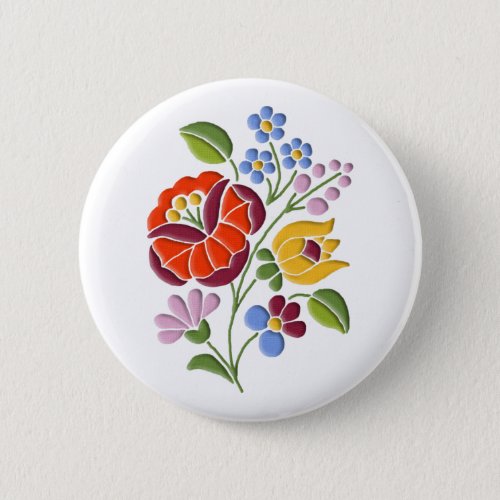 Kalocsa Embroidery _ Hungarian Folk Art Pinback Button