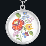 Kalocsa Embroidery - Hungarian Folk Art Silver Plated Necklace<br><div class="desc">Authentic embroidery design from Hungary. The art of Kalocsa Embroidery was born in the second half of the 19th century. Originally the needlework was only white and the embroidery patterns were merely made up by holes. At the end of the 19th century, the art of Kalocsa embroidery went through creative...</div>