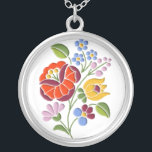 Kalocsa Embroidery - Hungarian Folk Art Silver Plated Necklace<br><div class="desc">Authentic embroidery design from Hungary. The art of Kalocsa Embroidery was born in the second half of the 19th century. Originally the needlework was only white and the embroidery patterns were merely made up by holes. At the end of the 19th century, the art of Kalocsa embroidery went through creative...</div>