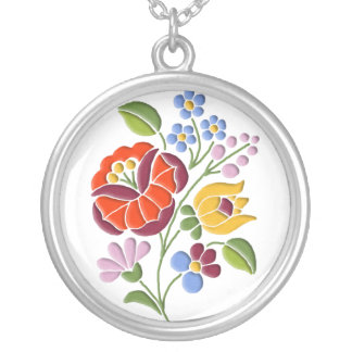 Kalocsa Embroidery - Hungarian Folk Art Silver Plated Necklace
