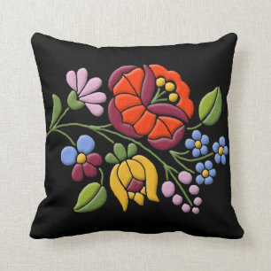 Kalocsa Embroidery - Hungarian Folk Art Throw Pillow