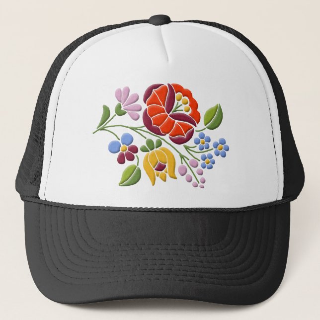 Kalocsa Embroidery - Hungarian Folk Art Trucker Hat (Front)