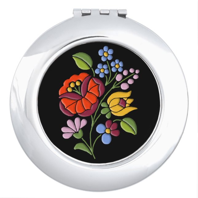 Kalocsa Embroidery - Hungarian Folk Art Vanity Mirror (Front)