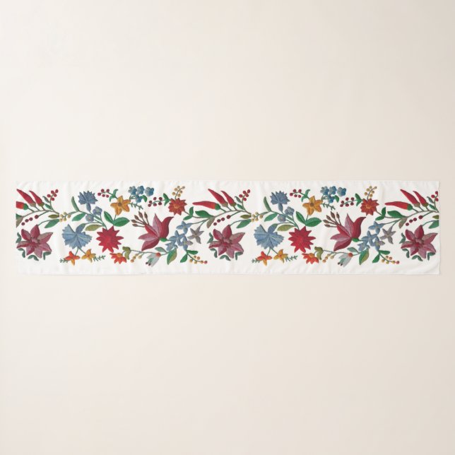 Kalocsa Floral Embroidery Design Scarf (Front (Horizontal))