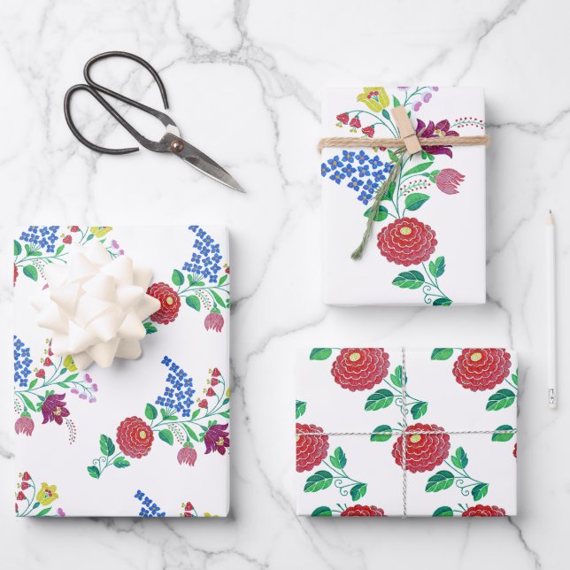 Kalocsa Flowers Hungarian Folk Art Garden Wrapping Paper Sheets (Front)