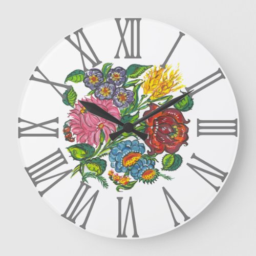 Kalocsai FloralRoman numerals Large Clock