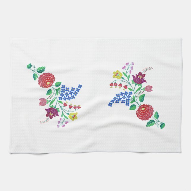 Kalocsai Flower Stem Kitchen Towel (Horizontal)