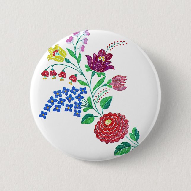 Kalocsai Flower Stem Pinback Button (Front)