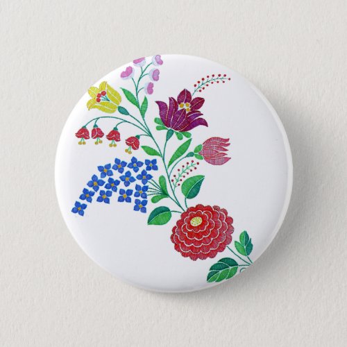 Kalocsai Flower Stem Pinback Button