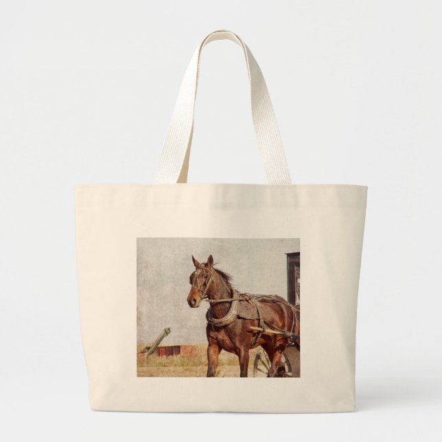 Kalona, Iowa Amish Horse and Buggy Large Tote Bag (Front)