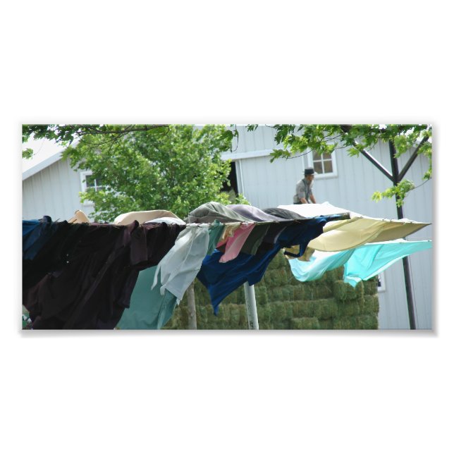 Kalona, Iowa Clothes Line and Putting Up Hay Photo Print (Front)