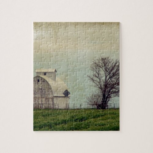 Kalona Iowa Fields and Barn With Tree Jigsaw Puzzle