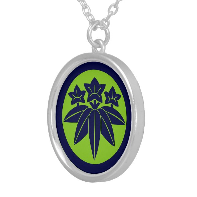 Kamakura Minamoto Mon Blue Green Japanese clan Silver Plated Necklace (Front Right)