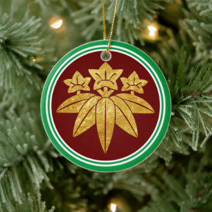 Kamakura Minamoto Mon Japanese Clan Faux Gold Ceramic Ornament