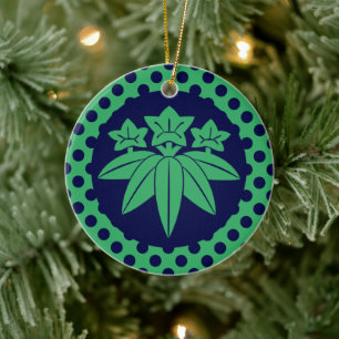 Kamakura Minamoto Mon Japanese Clan Green Blue Ceramic Ornament