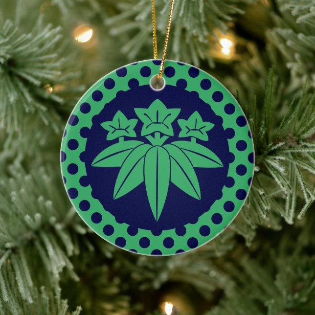 Kamakura Minamoto Mon Japanese Clan Green Blue Ceramic Ornament (Tree)