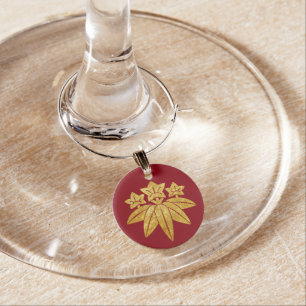 Kamakura Minamoto Mon Japanese clan in faux gold Wine Glass Charm