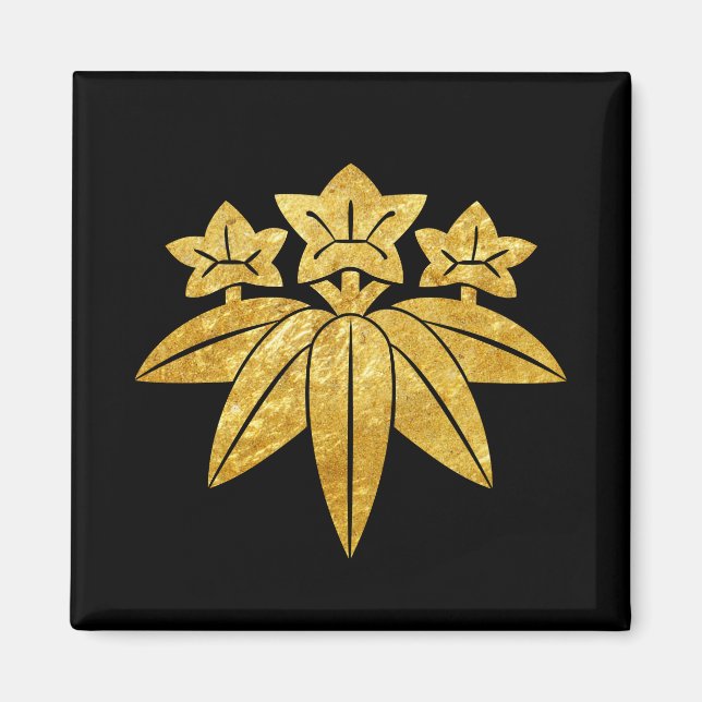 Kamakura Minamoto Mon Japanese faux gold on black Magnet (Front)