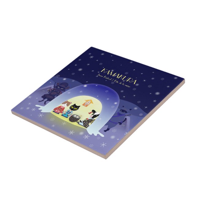 Kamakura Snow Globe: Japan Winter Tradition Ceramic Tile (Side)