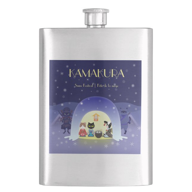 Kamakura Snow Globe: Japan Winter Tradition Flask (Front)