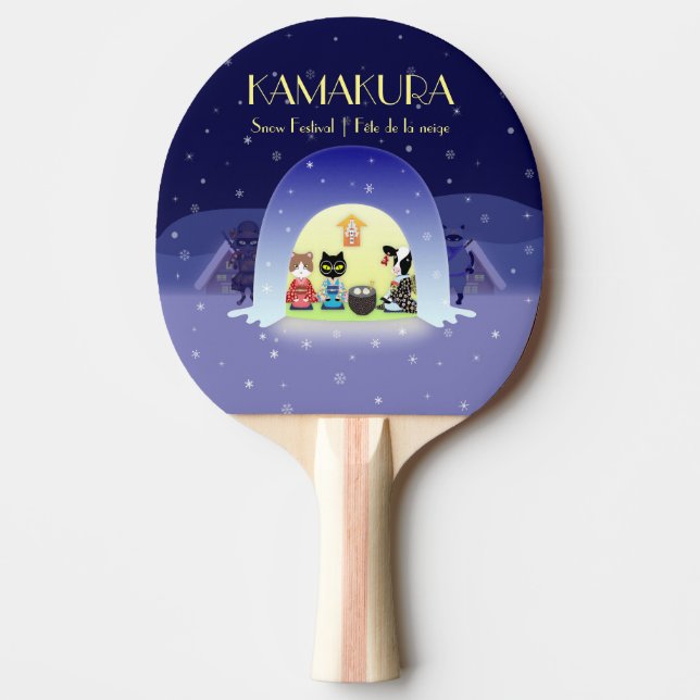Kamakura Snow Globe: Japan Winter Tradition Ping Pong Paddle (Front)