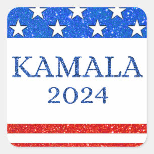 KAMALA 2024 Glitter American Flag Square Sticker