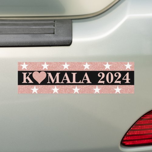 KAMALA 2024 Pink Glitter Heart on Black Bumper Sticker