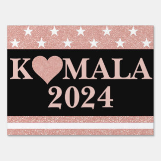 KAMALA 2024 Pink Glitter Heart on Black Sign