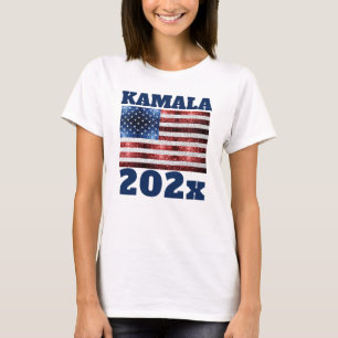 KAMALA 2024 USA flag blue red faux sparkles text  T-Shirt