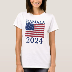 KAMALA 2024 USA flag vintage blue democrat text  T-Shirt