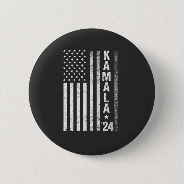 Kamala American Flag President Election USA Button (Front)