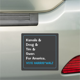 Kamala and Doug and Tim and Gwen For America Large Car Magnet