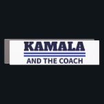 Kamala and The Coach Car Magnet<br><div class="desc">The "Kamala and The Coach" design features bold dark blue typography with two sleek blue lines, creating a modern and impactful visual statement. This design highlights the dynamic partnership between Kamala Harris and Tim Walz, known as "The Coach, " and symbolizes their strong leadership and forward-thinking vision. The clean lines...</div>